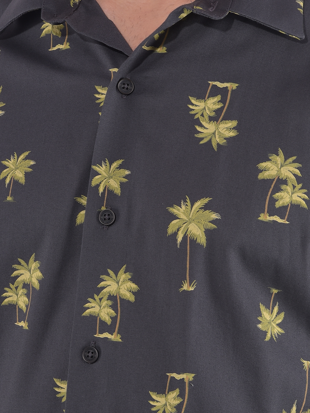 Numero Uno Men Tropical Print Dark Grey Shirt